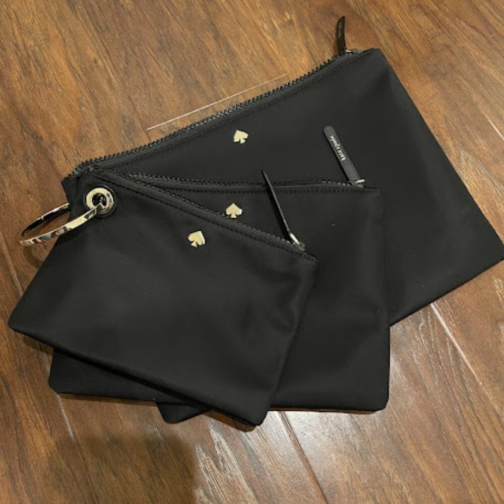 Kate Spade New York Dawn Triple Pouch Nylon Zipper (Black & Light Gold Hardware)